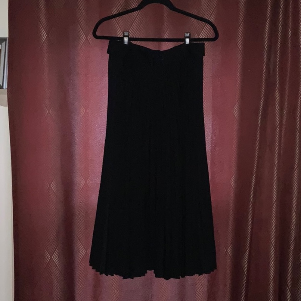NWT Black Zara Midi Pleated Skirt with Belt, Sz M